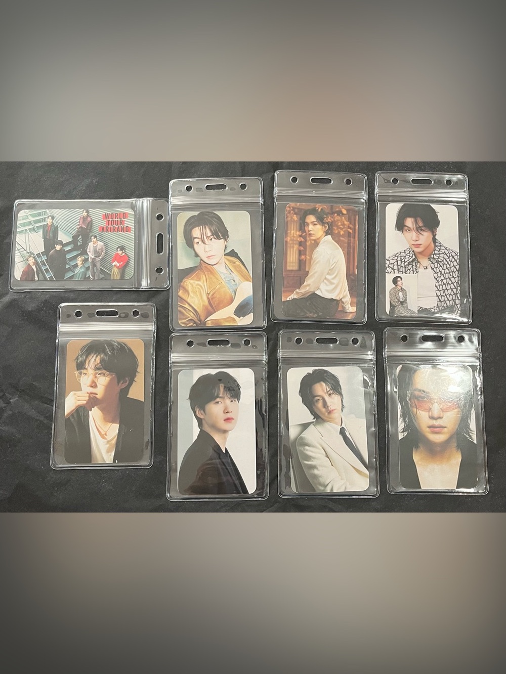 8 K-Pop Photocard Set in Clear Badge Holders featuring Suga